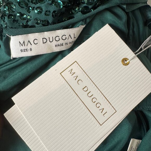 MAC DUGGAL Sequin V-Neck Long Bishop Sleeve Midi Dress - Picture 4 of 4